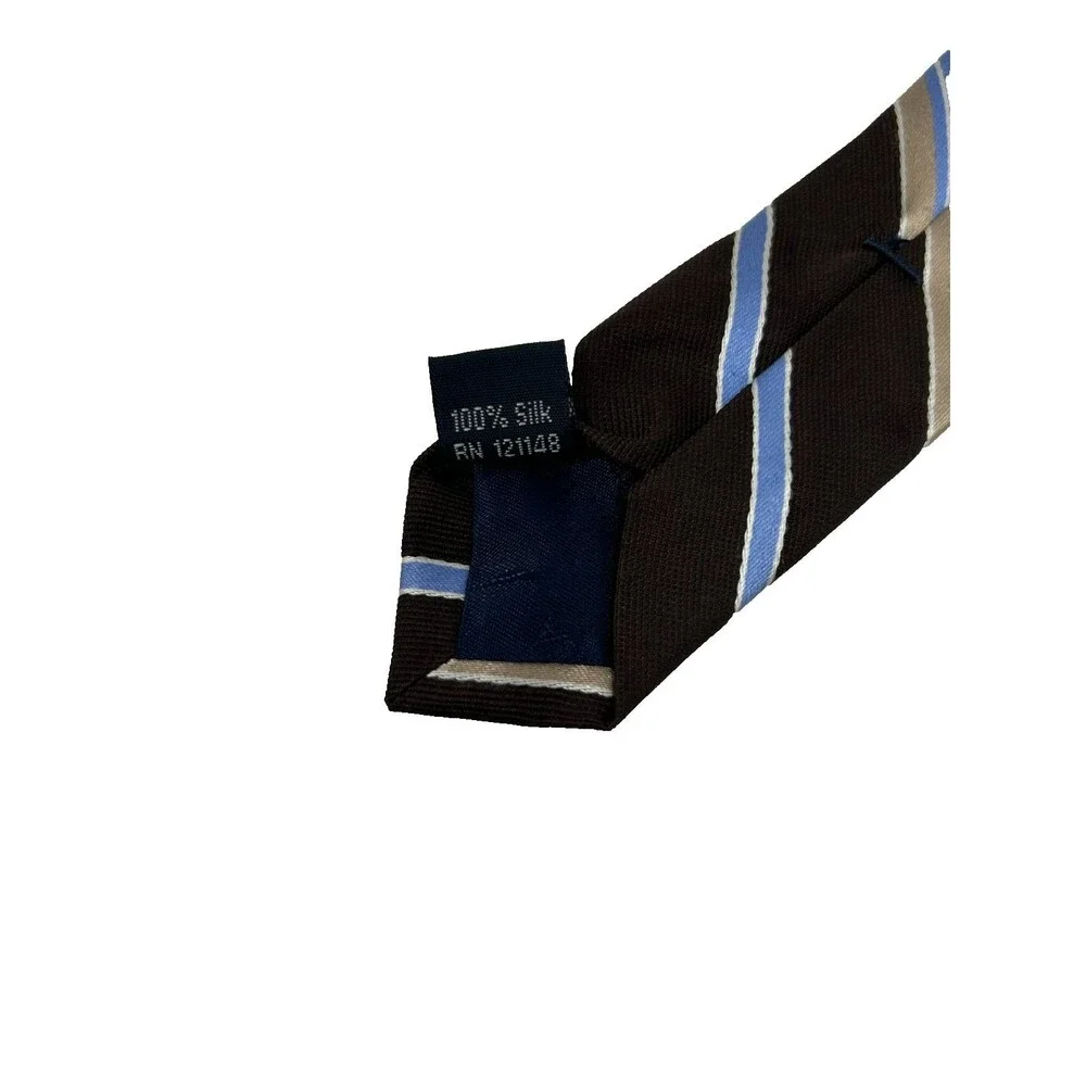 Nautica‎ 100% Silk Brown Tan Blue Striped Classic Necktie 57.25” x 3.5”